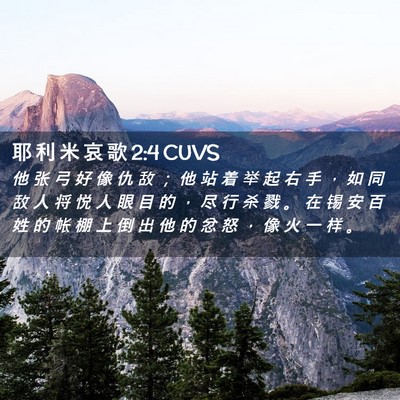 Picture 02 - 耶 利 米 哀 歌 2:4 CUVS - 他 张 弓 好 像 仇 敌 ； 他 站 着 举 - Bible Verse Picture
