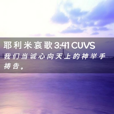 Picture 02 - 耶 利 米 哀 歌 3:41 CUVS - 我 们 当 诚 心 向 天 上 的 神 举 手 - Bible Verse Picture