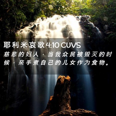 Picture 02 - 耶 利 米 哀 歌 4:10 CUVS - 慈 悲 的 妇 人 ， 当 我 众 民 被 毁 - Bible Verse Picture