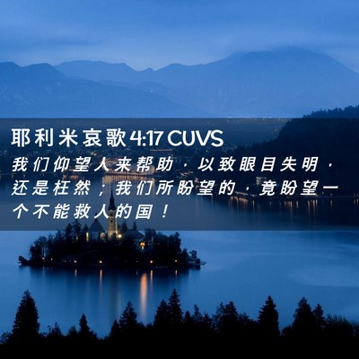 Picture 02 - 耶 利 米 哀 歌 4:17 CUVS - 我 们 仰 望 人 来 帮 助 ， 以 致 眼 - Bible Verse Picture