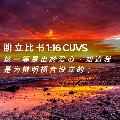 Picture 02 - 腓 立 比 书 1:16 CUVS - 这 一 等 是 出 於 爱 心 ， 知 道 我 - Bible Verse Picture