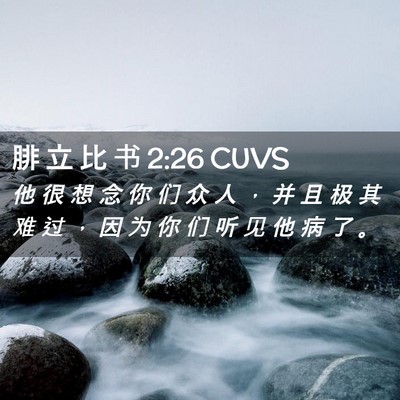 Picture 02 - 腓 立 比 书 2:26 CUVS - 他 很 想 念 你 们 众 人 ， 并 且 极 - Bible Verse Picture