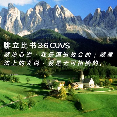 Picture 02 - 腓 立 比 书 3:6 CUVS - 就 热 心 说 ， 我 是 逼 迫 教 会 的 - Bible Verse Picture