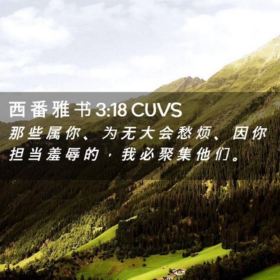 Picture 02 - 西 番 雅 书 3:18 CUVS - 那 些 属 你 、 为 无 大 会 愁 烦 、 - Bible Verse Picture