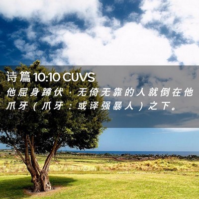 Picture 02 - 诗 篇 10:10 CUVS - 他 屈 身 蹲 伏 ， 无 倚 无 靠 的 人 - Bible Verse Picture