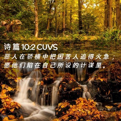 Picture 02 - 诗 篇 10:2 CUVS - 恶 人 在 骄 横 中 把 困 苦 人 追 得 - Bible Verse Picture