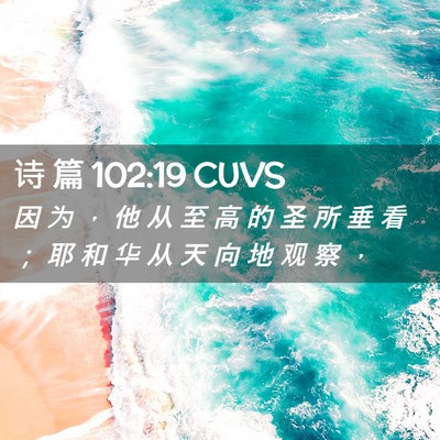 Picture 02 - 诗 篇 102:19 CUVS - 因 为 ， 他 从 至 高 的 圣 所 垂 看 - Bible Verse Picture
