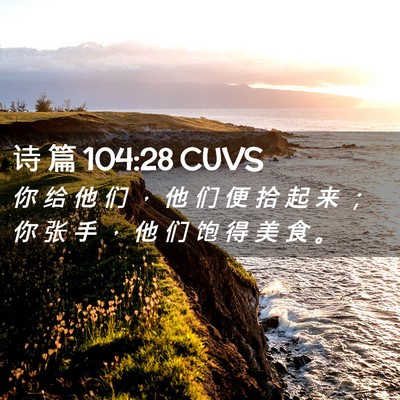 Picture 02 - 诗 篇 104:28 CUVS - 你 给 他 们 ， 他 们 便 拾 起 来 ； - Bible Verse Picture