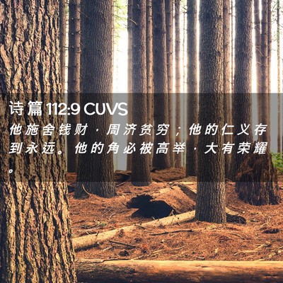 Picture 02 - 诗 篇 112:9 CUVS - 他 施 舍 钱 财 ， 周 济 贫 穷 ； 他 - Bible Verse Picture
