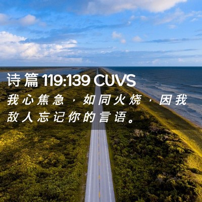 Picture 02 - 诗 篇 119:139 CUVS - 我 心 焦 急 ， 如 同 火 烧 ， 因 我 - Bible Verse Picture