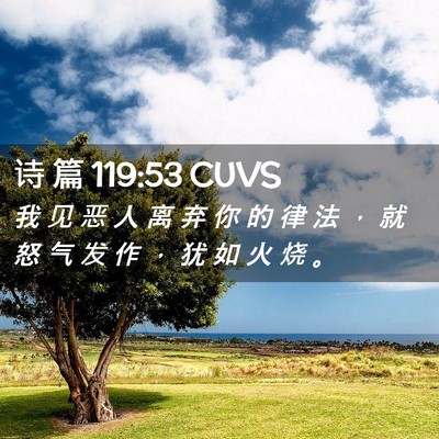 Picture 02 - 诗 篇 119:53 CUVS - 我 见 恶 人 离 弃 你 的 律 法 ， 就 - Bible Verse Picture
