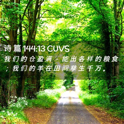 Picture 02 - 诗 篇 144:13 CUVS - 我 们 的 仓 盈 满 ， 能 出 各 样 的 - Bible Verse Picture