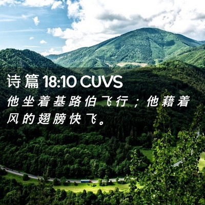 Picture 02 - 诗 篇 18:10 CUVS - 他 坐 着 基 路 伯 飞 行 ； 他 藉 着 - Bible Verse Picture