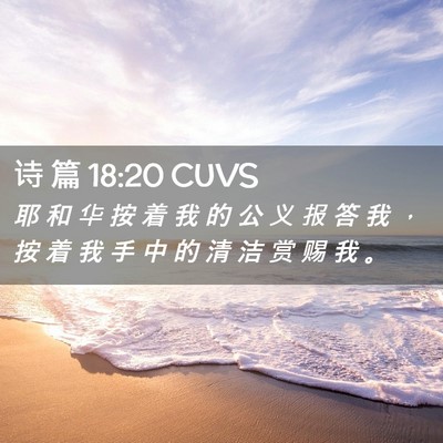 Picture 02 - 诗 篇 18:20 CUVS - 耶 和 华 按 着 我 的 公 义 报 答 我 - Bible Verse Picture