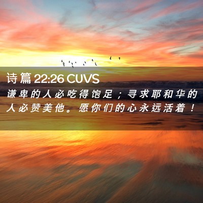 Picture 02 - 诗 篇 22:26 CUVS - 谦 卑 的 人 必 吃 得 饱 足 ； 寻 求 - Bible Verse Picture