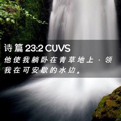 Picture 02 - 诗 篇 23:2 CUVS - 他 使 我 躺 卧 在 青 草 地 上 ， 领 - Bible Verse Picture