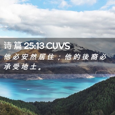 Picture 02 - 诗 篇 25:13 CUVS - 他 必 安 然 居 住 ； 他 的 後 裔 必 - Bible Verse Picture