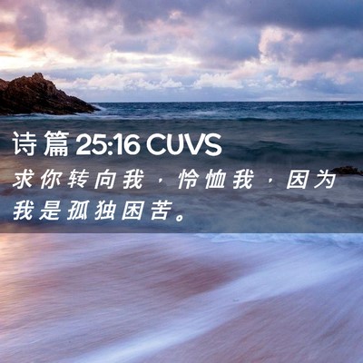 Picture 02 - 诗 篇 25:16 CUVS - 求 你 转 向 我 ， 怜 恤 我 ， 因 为 - Bible Verse Picture