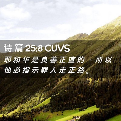 Picture 02 - 诗 篇 25:8 CUVS - 耶 和 华 是 良 善 正 直 的 ， 所 以 - Bible Verse Picture