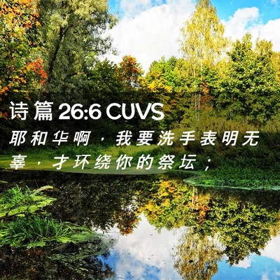 Picture 02 - 诗 篇 26:6 CUVS - 耶 和 华 啊 ， 我 要 洗 手 表 明 无 - Bible Verse Picture