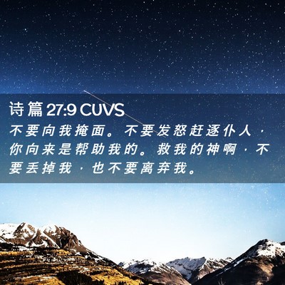 Picture 02 - 诗 篇 27:9 CUVS - 不 要 向 我 掩 面 。 不 要 发 怒 赶 - Bible Verse Picture