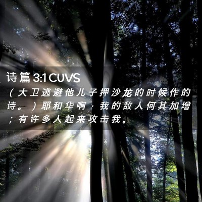 Picture 02 - 诗 篇 3:1 CUVS - （ 大 卫 逃 避 他 儿 子 押 沙 龙 的 - Bible Verse Picture