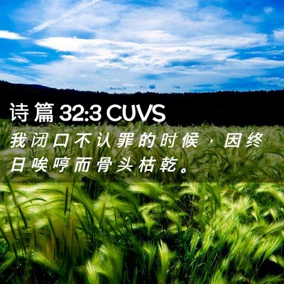 Picture 02 - 诗 篇 32:3 CUVS - 我 闭 口 不 认 罪 的 时 候 ， 因 终 - Bible Verse Picture