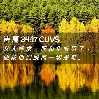 Picture 02 - 诗 篇 34:17 CUVS - 义 人 呼 求 ， 耶 和 华 听 见 了 ， - Bible Verse Picture