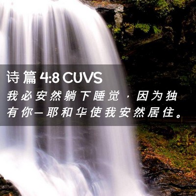 Picture 02 - 诗 篇 4:8 CUVS - 我 必 安 然 躺 下 睡 觉 ， 因 为 独 - Bible Verse Picture