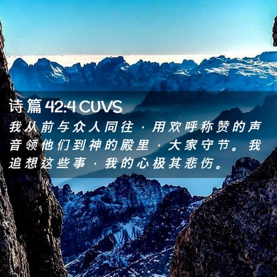 Picture 02 - 诗 篇 42:4 CUVS - 我 从 前 与 众 人 同 往 ， 用 欢 呼 - Bible Verse Picture