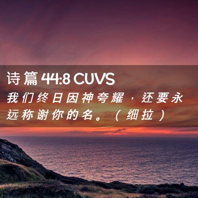 Picture 02 - 诗 篇 44:8 CUVS - 我 们 终 日 因 神 夸 耀 ， 还 要 永 - Bible Verse Picture