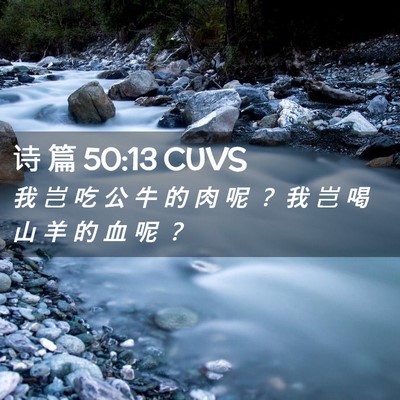 Picture 02 - 诗 篇 50:13 CUVS - 我 岂 吃 公 牛 的 肉 呢 ？ 我 岂 喝 - Bible Verse Picture