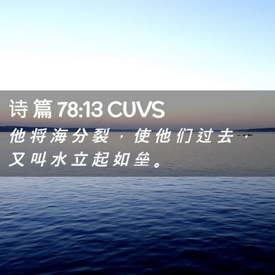 Picture 02 - 诗 篇 78:13 CUVS - 他 将 海 分 裂 ， 使 他 们 过 去 ， - Bible Verse Picture