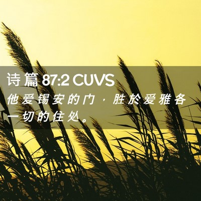 Picture 02 - 诗 篇 87:2 CUVS - 他 爱 锡 安 的 门 ， 胜 於 爱 雅 各 - Bible Verse Picture