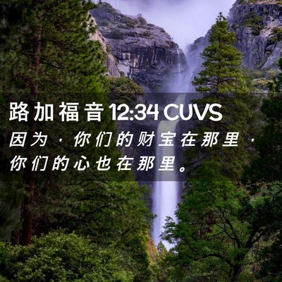 Picture 02 - 路 加 福 音 12:34 CUVS - 因 为 ， 你 们 的 财 宝 在 那 里 ， - Bible Verse Picture