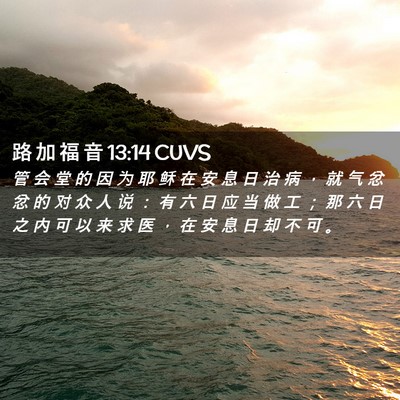 Picture 02 - 路 加 福 音 13:14 CUVS - 管 会 堂 的 因 为 耶 稣 在 安 息 日 - Bible Verse Picture