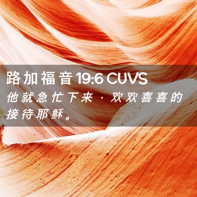 Picture 02 - 路 加 福 音 19:6 CUVS - 他 就 急 忙 下 来 ， 欢 欢 喜 喜 的 - Bible Verse Picture
