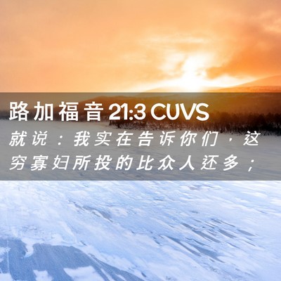 Picture 02 - 路 加 福 音 21:3 CUVS - 就 说 ： 我 实 在 告 诉 你 们 ， 这 - Bible Verse Picture