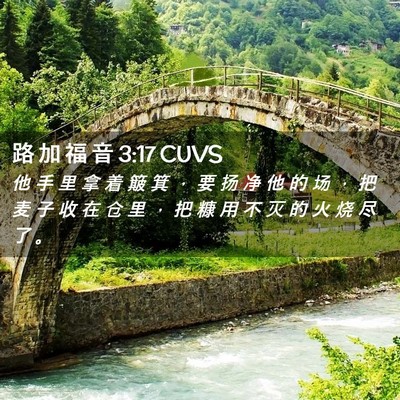 Picture 02 - 路 加 福 音 3:17 CUVS - 他 手 里 拿 着 簸 箕 ， 要 扬 净 他 - Bible Verse Picture