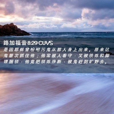 Picture 02 - 路 加 福 音 8:29 CUVS - 是 因 耶 稣 曾 吩 咐 污 鬼 从 那 人 - Bible Verse Picture