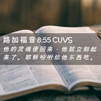 Picture 02 - 路 加 福 音 8:55 CUVS - 他 的 灵 魂 便 回 来 ， 他 就 立 刻 - Bible Verse Picture