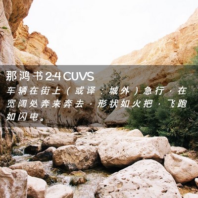 Picture 02 - 那 鸿 书 2:4 CUVS - 车 辆 在 街 上 （ 或 译 ： 城 外 ） - Bible Verse Picture