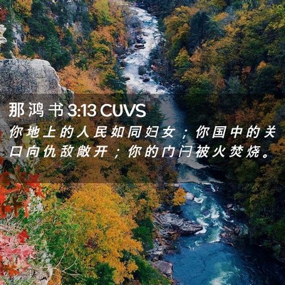 Picture 02 - 那 鸿 书 3:13 CUVS - 你 地 上 的 人 民 如 同 妇 女 ； 你 - Bible Verse Picture