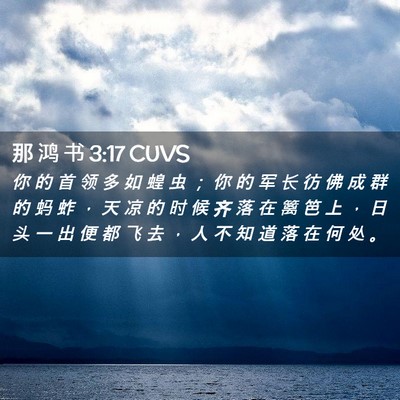 Picture 02 - 那 鸿 书 3:17 CUVS - 你 的 首 领 多 如 蝗 虫 ； 你 的 军 - Bible Verse Picture