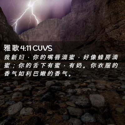 Picture 02 - 雅 歌 4:11 CUVS - 我 新 妇 ， 你 的 嘴 唇 滴 蜜 ， 好 - Bible Verse Picture