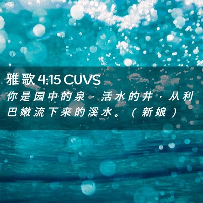 Picture 02 - 雅 歌 4:15 CUVS - 你 是 园 中 的 泉 ， 活 水 的 井 ， - Bible Verse Picture