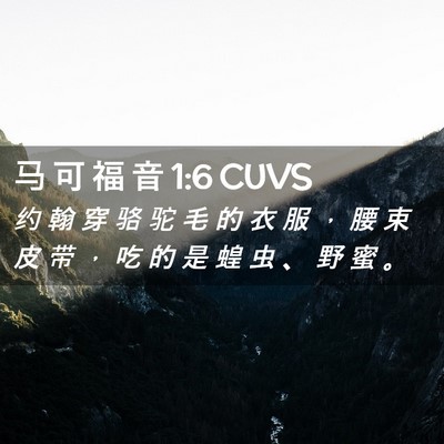 Picture 02 - 马 可 福 音 1:6 CUVS - 约 翰 穿 骆 驼 毛 的 衣 服 ， 腰 束 - Bible Verse Picture
