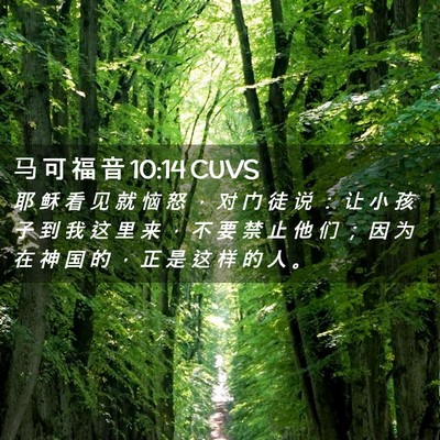 Picture 02 - 马 可 福 音 10:14 CUVS - 耶 稣 看 见 就 恼 怒 ， 对 门 徒 说 - Bible Verse Picture