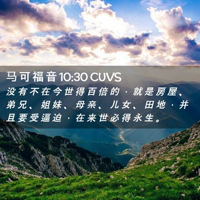 Picture 02 - 马 可 福 音 10:30 CUVS - 没 有 不 在 今 世 得 百 倍 的 ， 就 - Bible Verse Picture