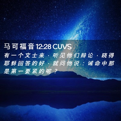 Picture 02 - 马 可 福 音 12:28 CUVS - 有 一 个 文 士 来 ， 听 见 他 们 辩 - Bible Verse Picture